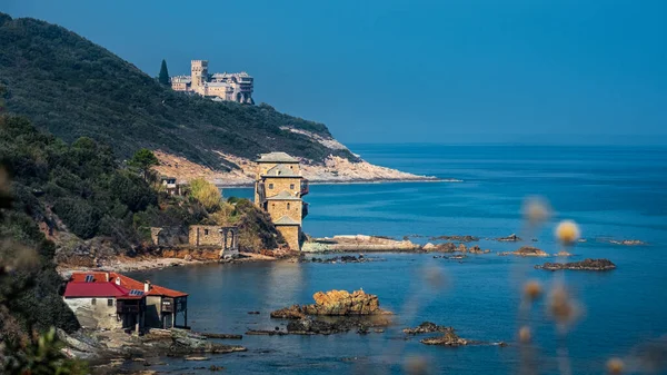 Berg Athos Griekenland Oktober 2019 Het Klooster Van Stavronikita Kustlijnzicht — Stockfoto