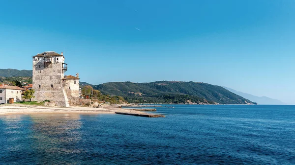 Történelmi Erőd Kikötőben Városban Ouranoupolis Belépési Hely Kolostorok Mount Athos — Stock Fotó