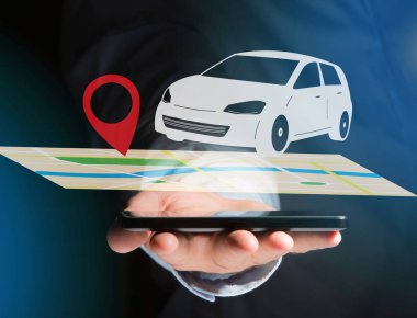 Araba ile pim tutucu - harita üzerinde Gps ve yerelleştirme kavramı