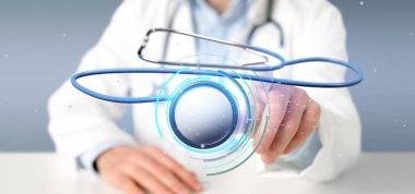 Doktor sağlık stetoskop 3D render holding