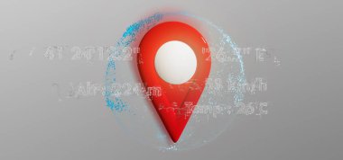  3D render pim tutucu koordinatları ile dünya üzerinde