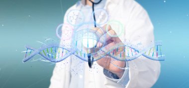 Doktor beyaz elbise 3d tutarak işlemek DNA'sı
