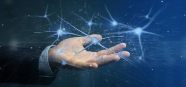 nöron grubunun 3D render tutan işadamı