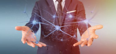 nöron grubunun 3D render tutan işadamı