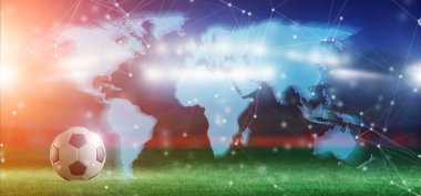 Dünya Haritası üzerinde futbol stadyumu Dünya Kupası Yarışması - 3d işleme için