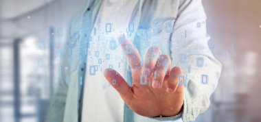 ikili veri bulut 3D render dokunmadan adam 