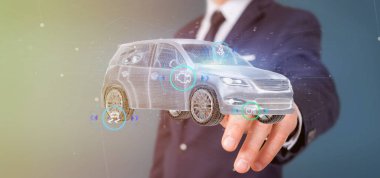 Pano smartcar arabirimi, 3d render tutan adam