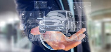 Pano smartcar arabirimi, 3d render tutan adam