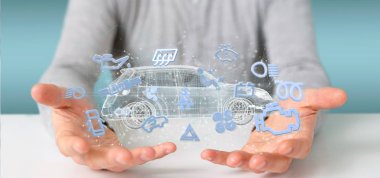 smartcar simgesi, 3d render holding erkek eller