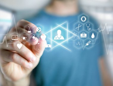 adam tıp ve teknoloji arabiriminde görüntülenen genel sağlık simgeler dokunmadan 