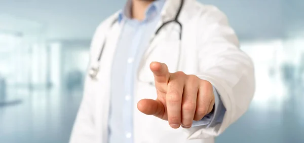 Cropped Photo Doctor Pointing His Finger — Stock Photo, Image