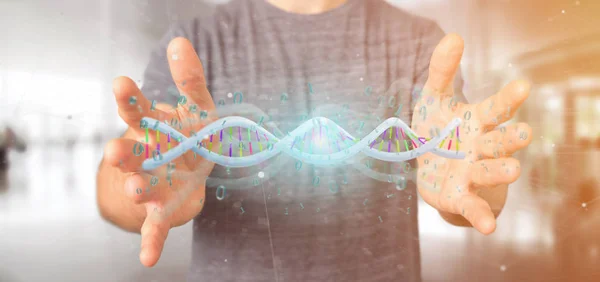 Man Holding Rendering Data Coded Dna Binary File — Stock Photo, Image