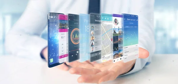 Zakenman Bedrijf Rendering App Sjabloon Een Smartphone — Stockfoto
