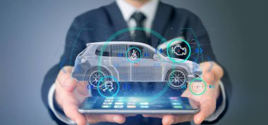 checkings, 3d render ile bir Smartcar holding adam