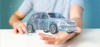 checkings, 3d render ile bir Smartcar holding adam