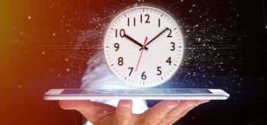 bir saat timer, 3d render tutan adam