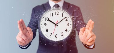 bir saat timer, 3d render tutan adam