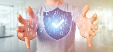 Adam tutarak bir asma kilit, web güvenlik kavramı, 3d render