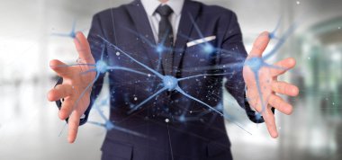  Nöronlar bir 3d rendering grup tutan işadamı