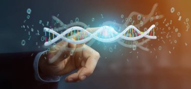 Bir veri oluşturma 3d tutan işadamı Dna ikili dosya ile kodlanmış