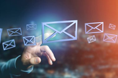  Mavi bir renk arka plan üzerinde - 3d render görüntülenen e-posta simgesi