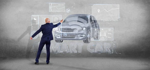 Man Holding Smartcar Concept Rendering — Stock Photo, Image