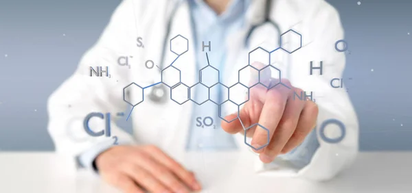 Doctor Holding Rendering Molecule Structure — Stock Photo, Image