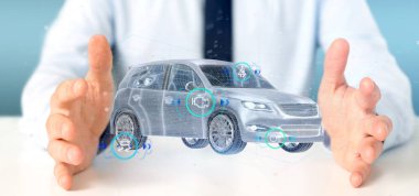 Checkings 3d render ile bir Smartcar tutan bir adam görünümü