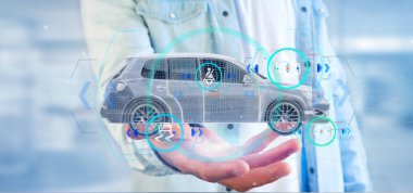 Checkings 3d render ile bir Smartcar tutan bir adam görünümü