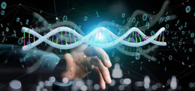 Bir veri oluşturma 3d tutan bir işadamı görünümünü ikili dosya ile Dna kodlu