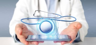 Görünümü bir doktorun sağlık stetoskop oluşturma 3d holding