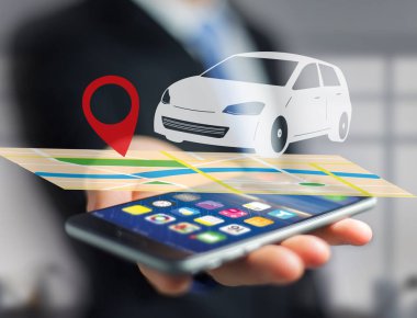 Bir araba görünümünü pim tutucu ile-bir harita üzerinde Gps ve yerelleştirme kavramı