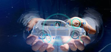 Checkings 3d render ile bir Smartcar tutan bir adam görünümü