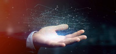 Görünümü veri ikili bulut 3d render tutan bir adam 