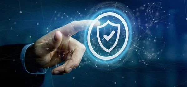 View Man Holding Shield Web Security Concept Rendering — Stock Photo, Image