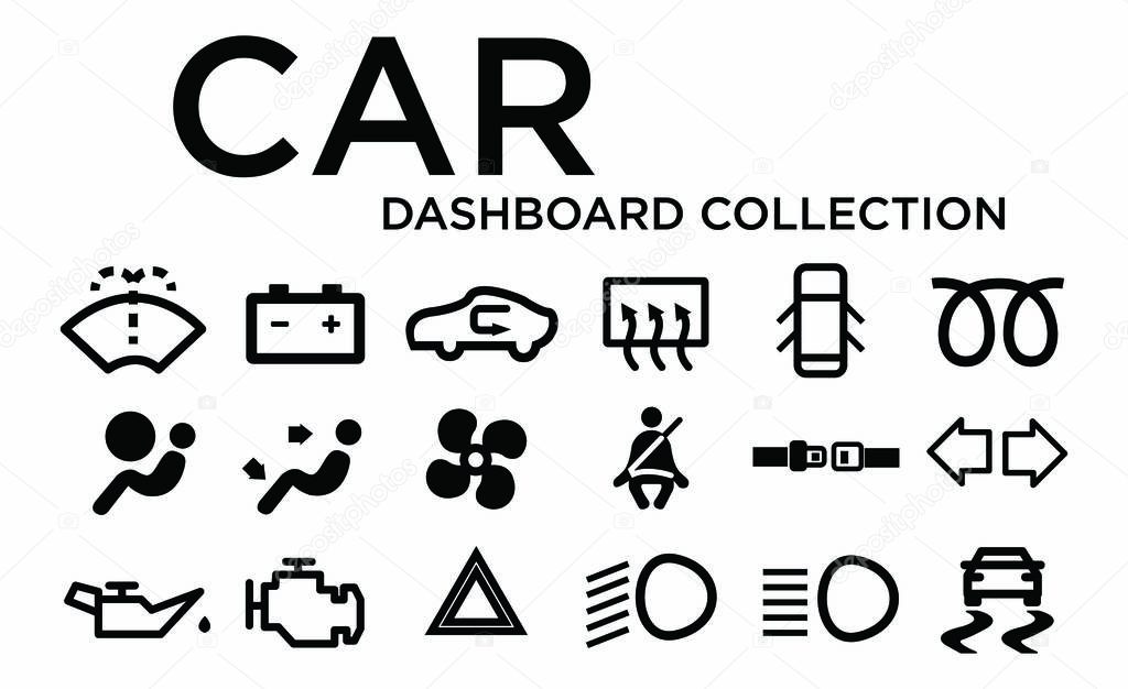 Set of car dashboard icons isolated on whitre background