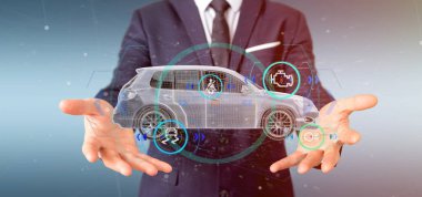 Checkings 3d render ile bir Smartcar tutan bir adam görünümü