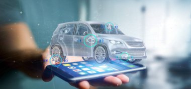 Checkings 3d render ile bir Smartcar tutan bir adam görünümü