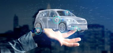 Checkings 3d render ile bir Smartcar tutan bir adam görünümü