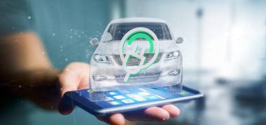 Elektrik smartcar kavramı holding adam görünümünü  