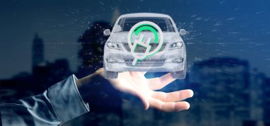 Elektrik smartcar kavramı holding adam görünümünü