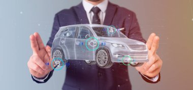 Smartcar grafikleri ile tutan adam görünümünü 