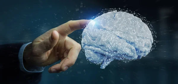 Vista Empresario Sosteniendo Renderizado Cerebro Artificial —  Fotos de Stock