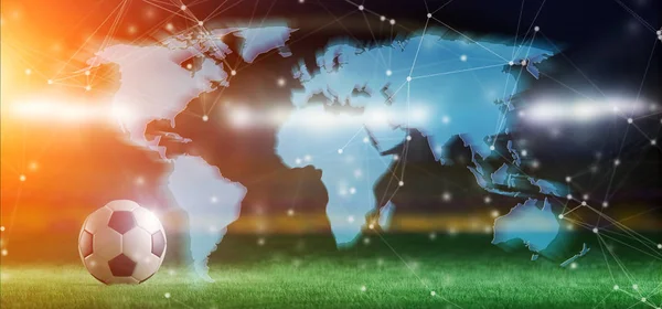 มมองของแผนท โลกเหน อสนามฟ ตบอลการแข ตบอลโลก — ภาพถ่ายสต็อก