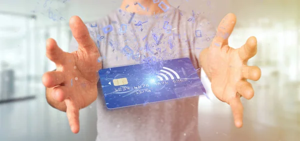 View Man Holding Contactless Credit Card Payment Concept — Stock Photo, Image