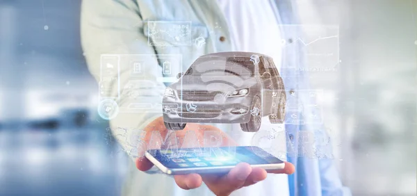 View Man Holding Dashboard Smartcar Interface Dashboard — Stock Photo, Image