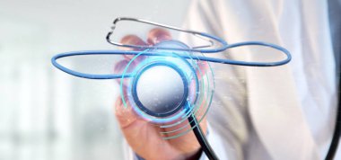 Görünümü bir doktorun sağlık stetoskop oluşturma 3d holding