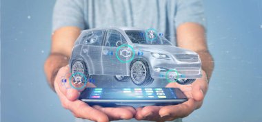 Checkings 3d render ile bir Smartcar tutan bir adam görünümü