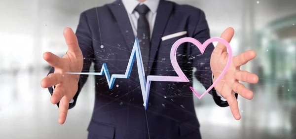 View Businessman Holding Rendering Medical Heart Curve — Stock Photo, Image