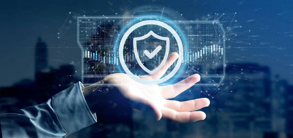 View Man Holding Shield Web Security Concept Rendering — Stock Photo, Image